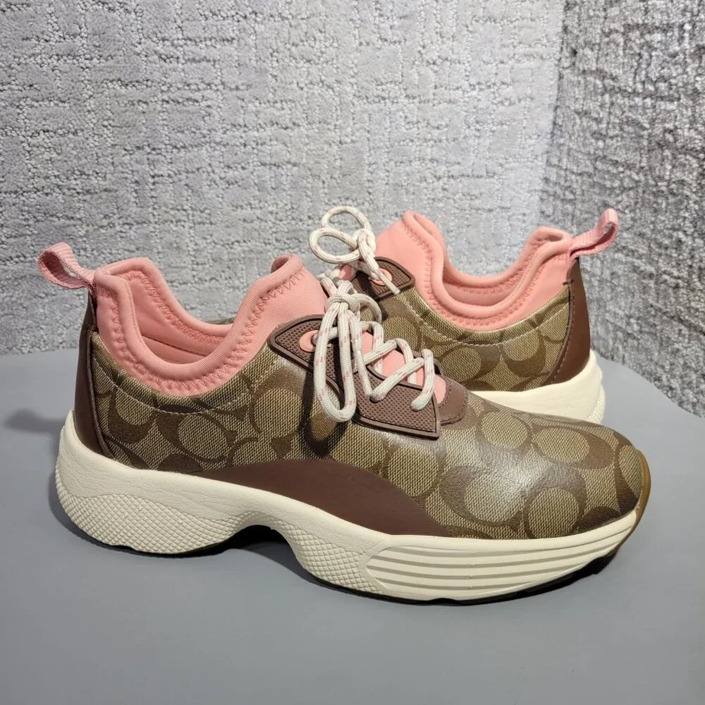 Coach C270 Signature Tech Runner Womens Size US 9B Brown Pink Sneaker Shoes